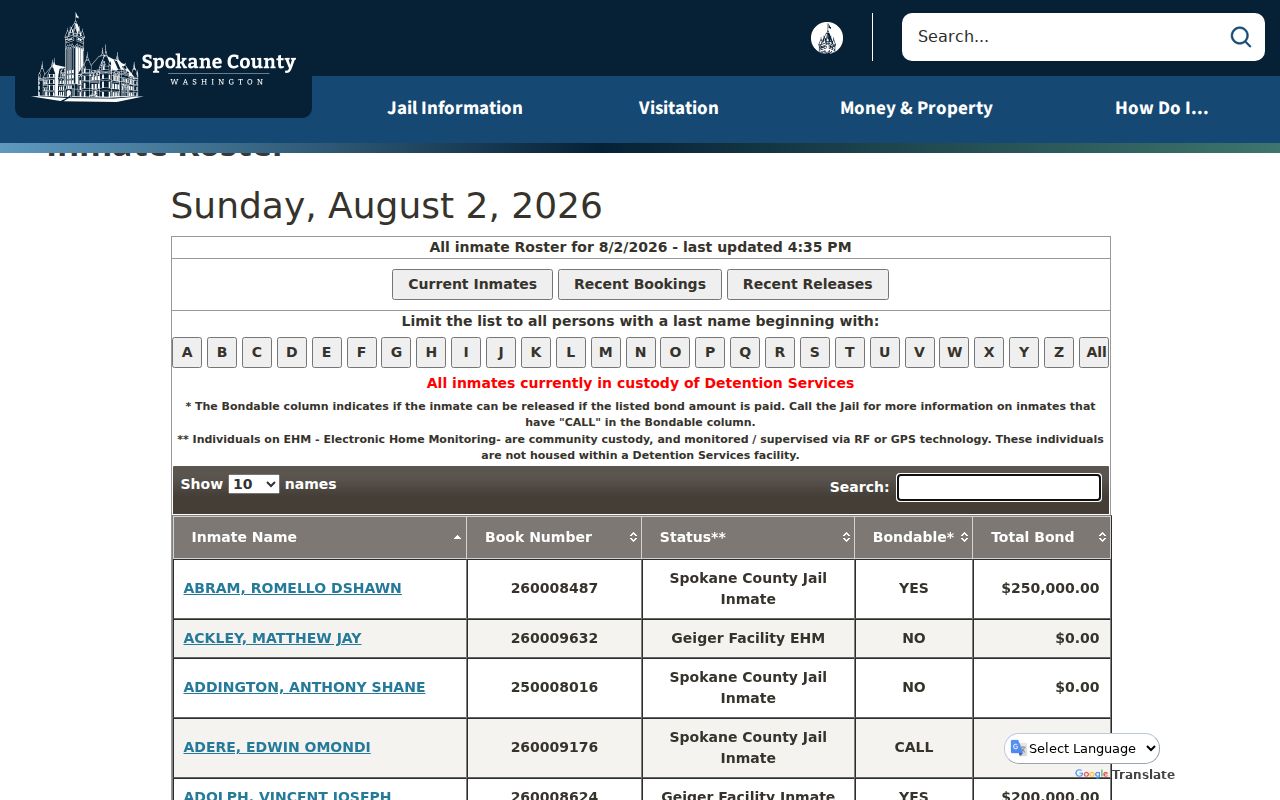Spokane people search in the county inmate roster