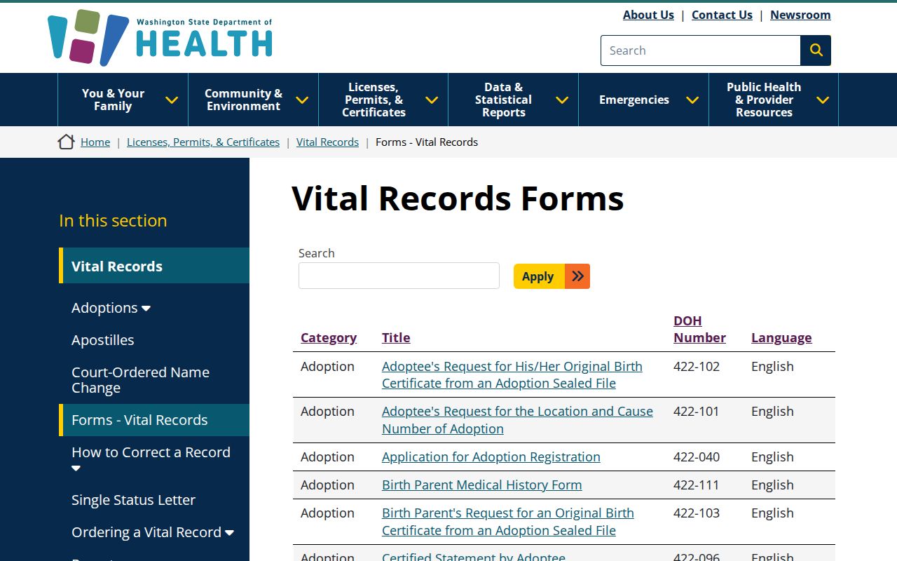 Spokane people search using Washington vital record forms